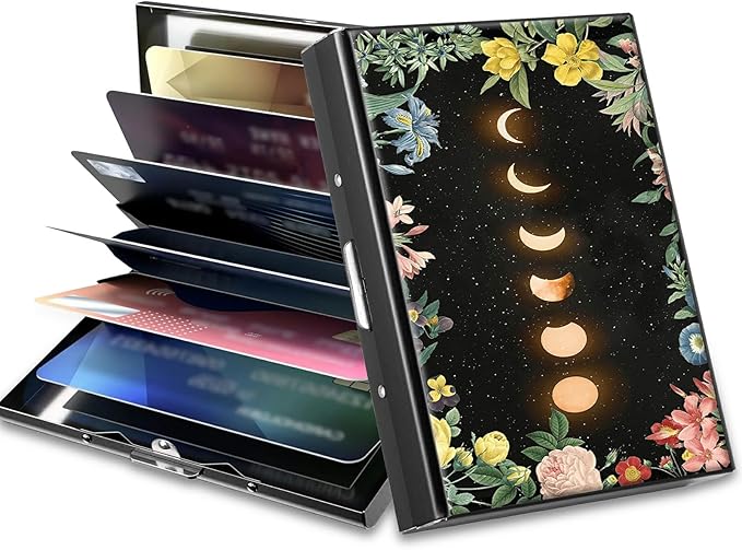 BWEGRHE Slim Credit Card Holder, Moon Flower RFID Blocking Metal Wallet by BWEGRHE