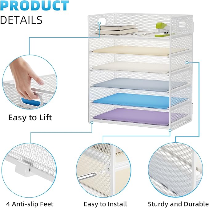 Marbrasse 6 Tier Paper Organizer Letter Tray - Image 4