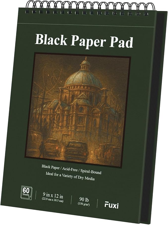 Fuxi Black Paper Sketchbook 9x12, 60 Sheets（90lb/150gsm） Hardcover Spiral Bound by SketchBook