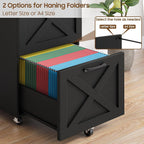 3 drawers tall farmhouse file cabinet with wheels, side view