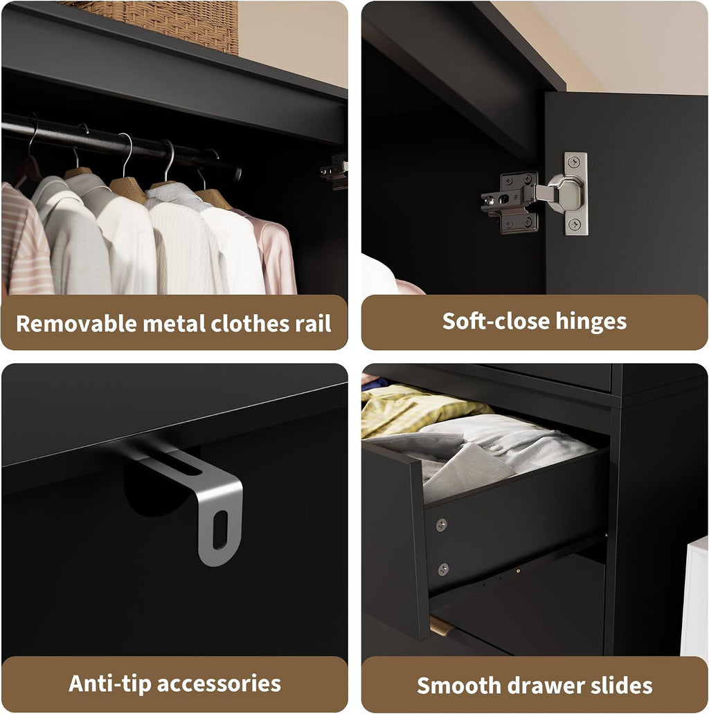 garveehome 70" wardrobe armoire wooden closet with 3 showing dimensions