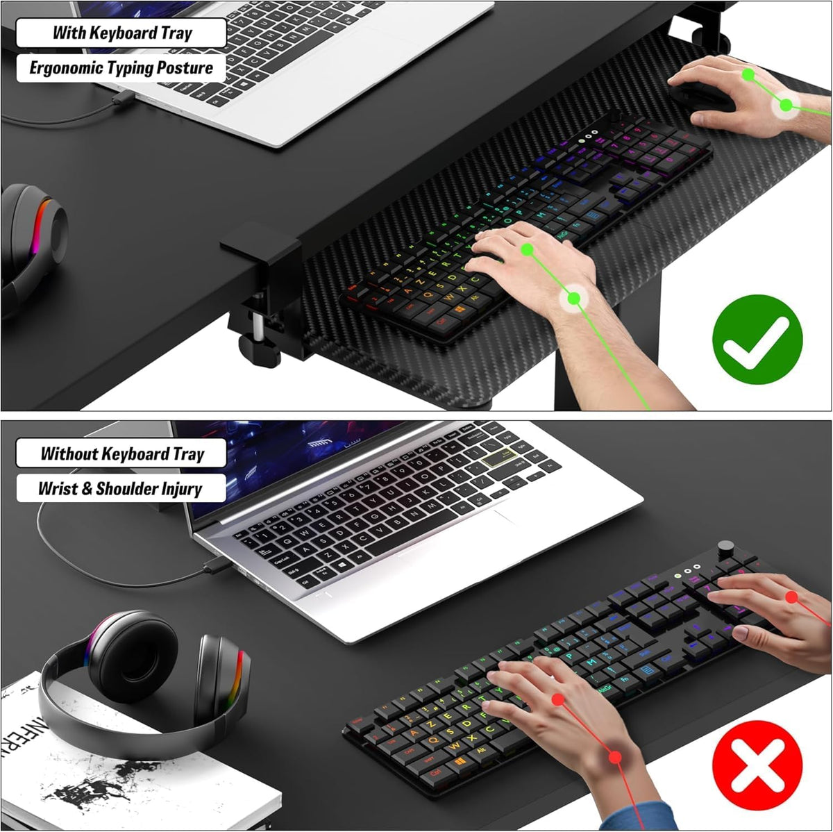 Under Desk Keyboard Tray, Slide-Out Keyboard Drawer with C-Clamp 25.6"x1...