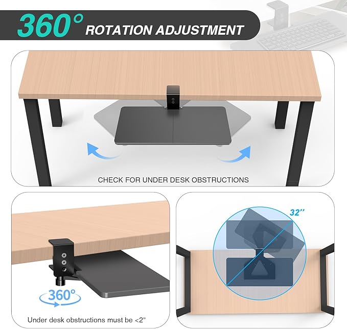 Large Under Desk Rotatable Computer Keyboard and Mouse Tray, Extra Sturdy Desk - Image 6