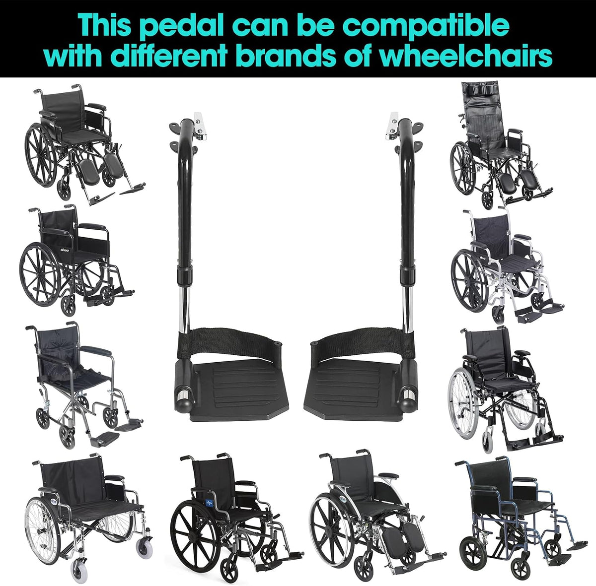 Universal Wheelchair Footrest Replacement - Adjustable Composite Footboard &a...