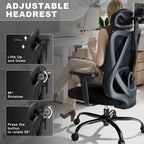 mesh office chair with headrest, lumbar support, 3d, close-up detail