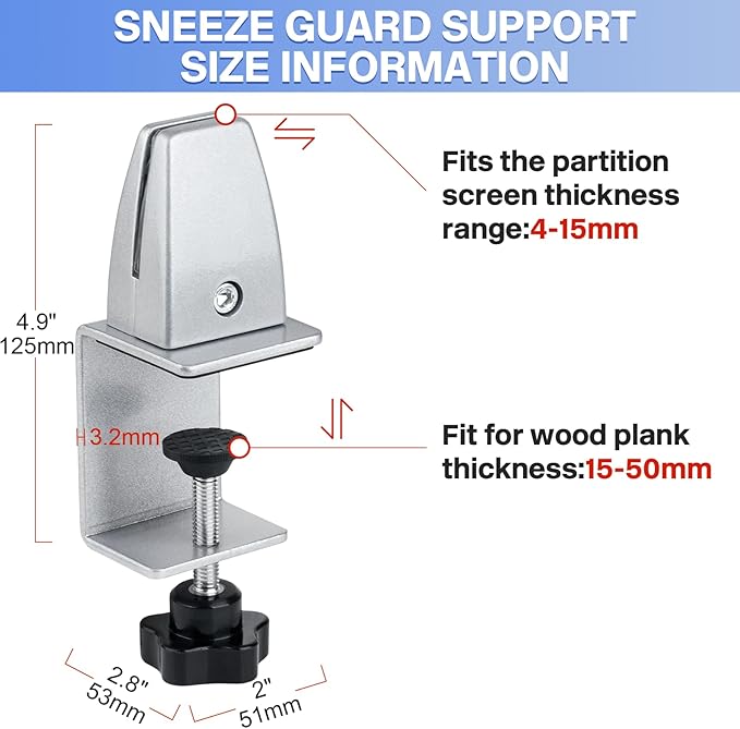 2 Packs Sneeze Guard Support, Aluminum Adjustable Partition Clamp, Acrylic Desk - Image 2