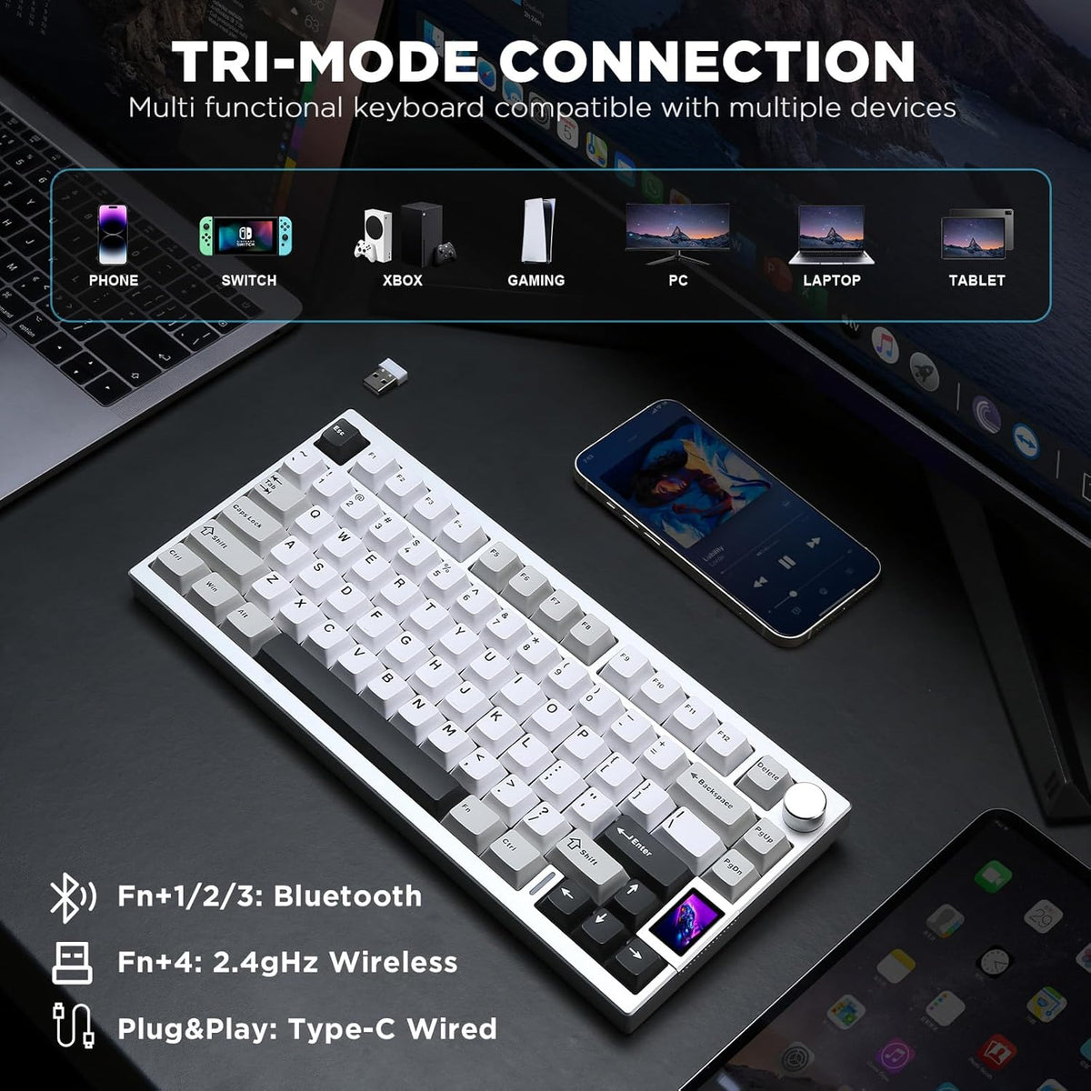 YUNZII AL80 75% Wireless Aluminum Mechanical Keyboard(Silver,Cocoa Cream)