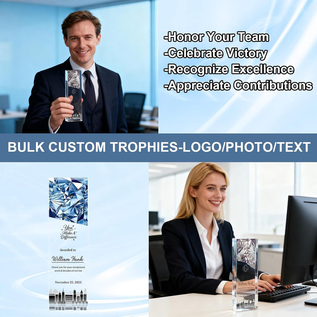 Personalized Employee Recognition Trophy, Custom Years of Service Award | customized with name, title and year for employee appreciation, work anniversaries, team achievements and office display