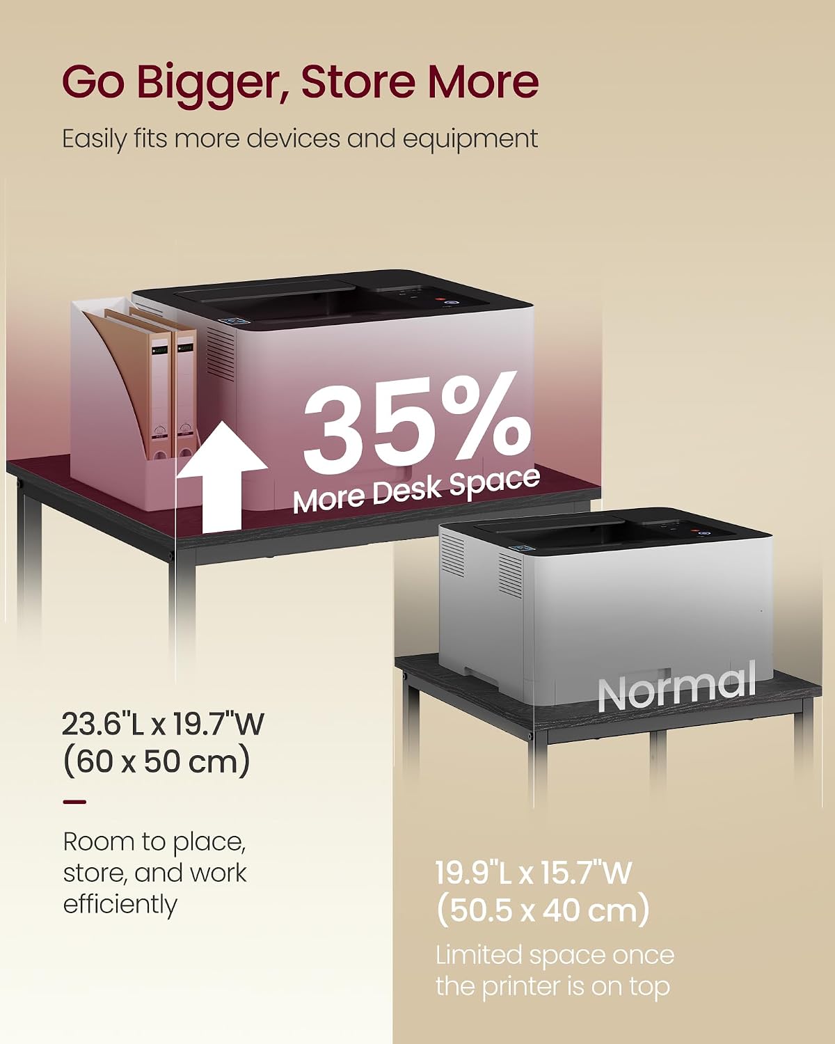 VASAGLE 2-Tier Printer Stand with Locking Wheels, Under Desk Printer Table