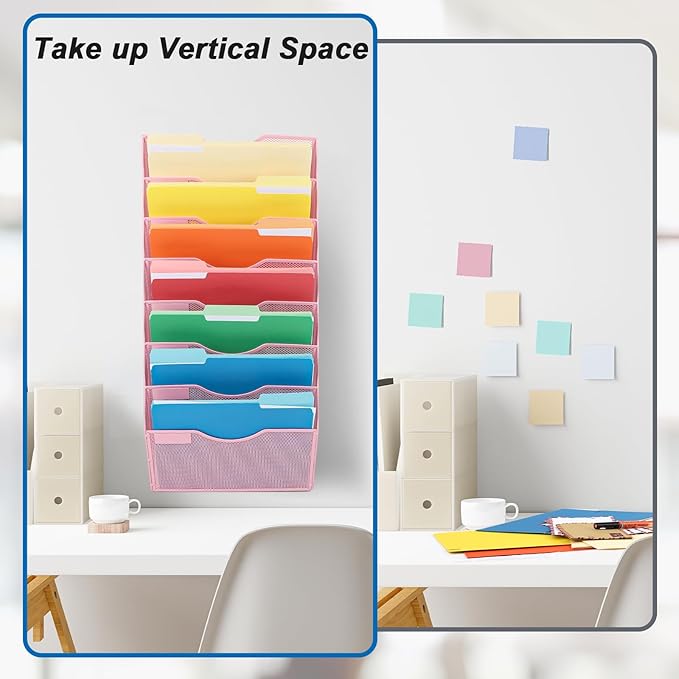 EASEPRES 8 Pocket Mesh Hanging Wall File Organizer, Wall Mounted Mail Paper - Image 4
