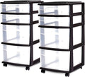 HOMZ 2-Pack Drawer Tower, 4-Tier Clear Plastic Storage Organizer Cart, and by Homz