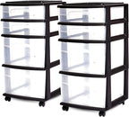 HOMZ 2-Pack Drawer Tower, 4-Tier Clear Plastic Storage Organizer Cart, and by Homz