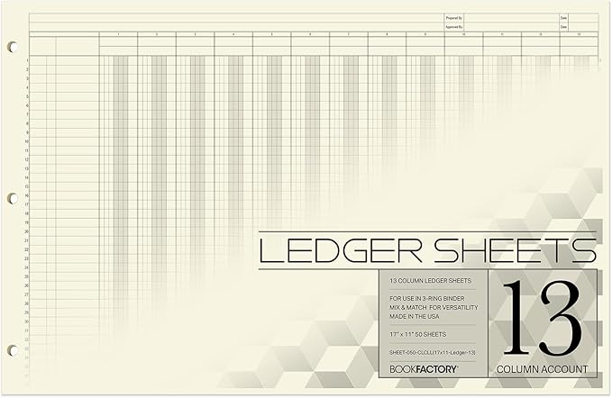 BookFactory Ledger Sheets/Large 13 Column Accounting Ledger Columnar Loose Leaf by BookFactory