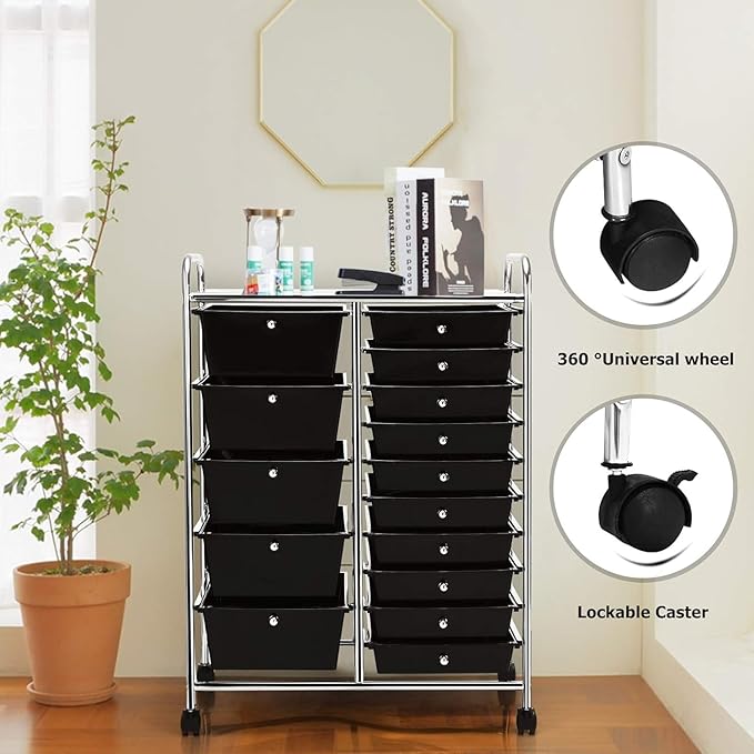 LDAILY 15 Drawer Rolling Storage Cart, Rolling Cart - Image 6