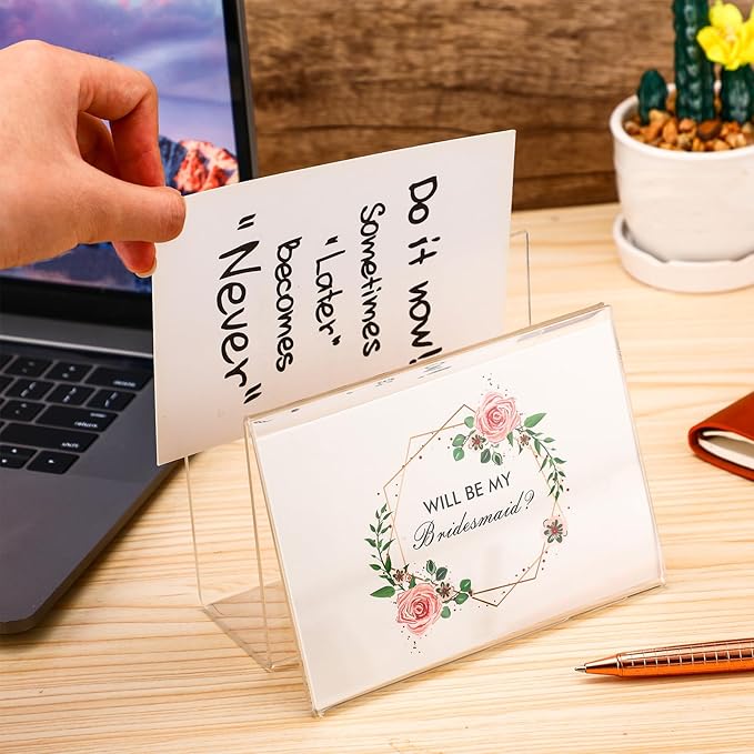 Crtiin 3 Pcs Clear Acrylic Postcard Holder Business Card Holder Greeting Card - Image 3