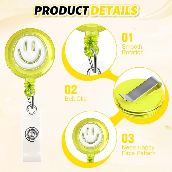 6Pcs Cute Badge Reel Set – Happy Face Retractable Badge Holder - Image 3