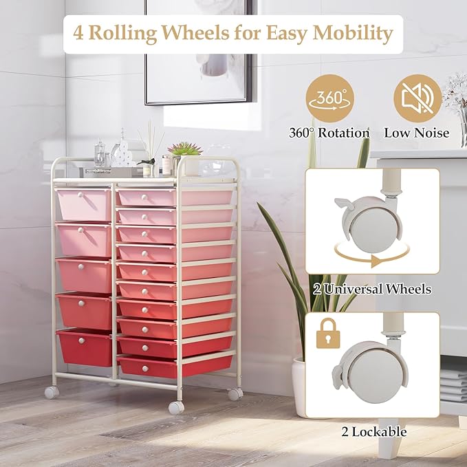 GLACER 15 Drawers Rolling Cart, Storage Cart - Image 4