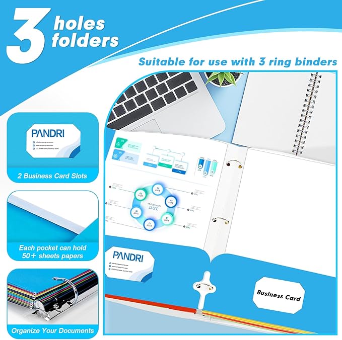 Two Pocket Portfolio Folders, PANDRI 60 Pack 3 Hole Punched 2 Pocket Folders - Image 4