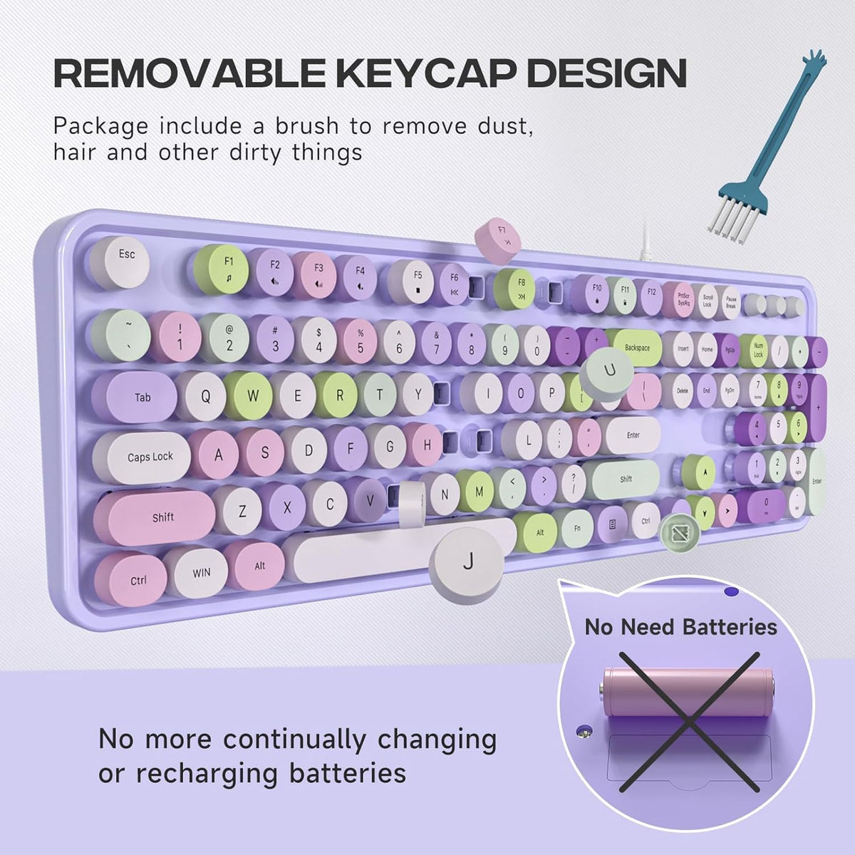 KNOWSQT Wired Computer Keyboard - Purple Colorful Retro Full Size Round Keyca...