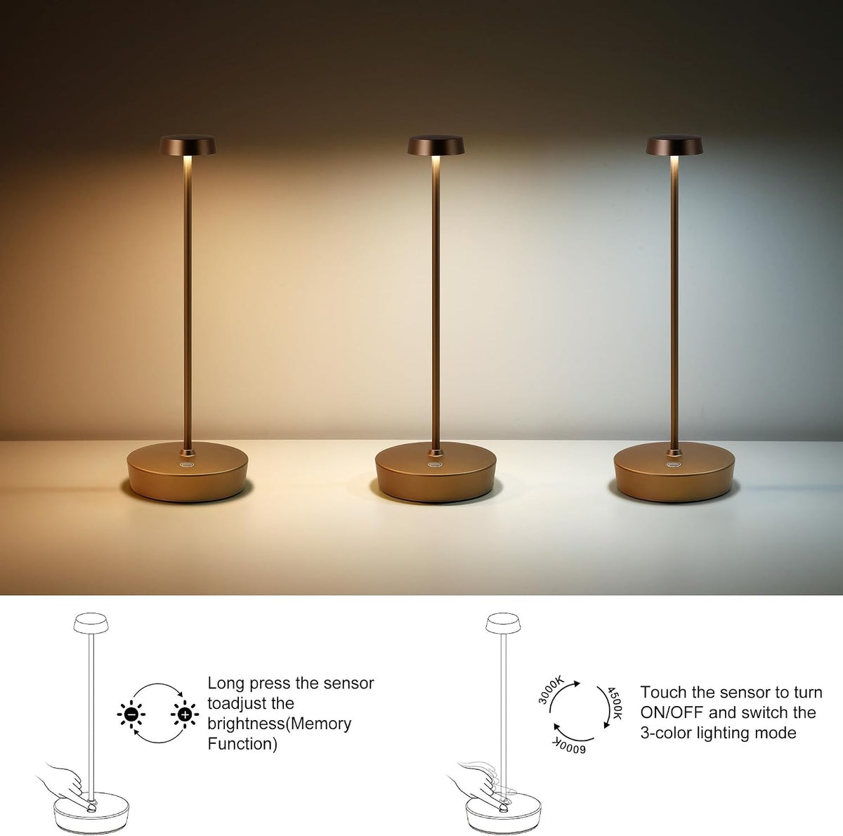 LED Cordless Table Lamp Rechargeable,Battery Powered Outdoor Lights