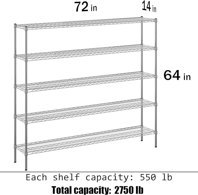 Regal Altair 14" Deep x 72" Wide x 64" Height Wire Shelving Kit | 5-Tier | NSF - Image 3