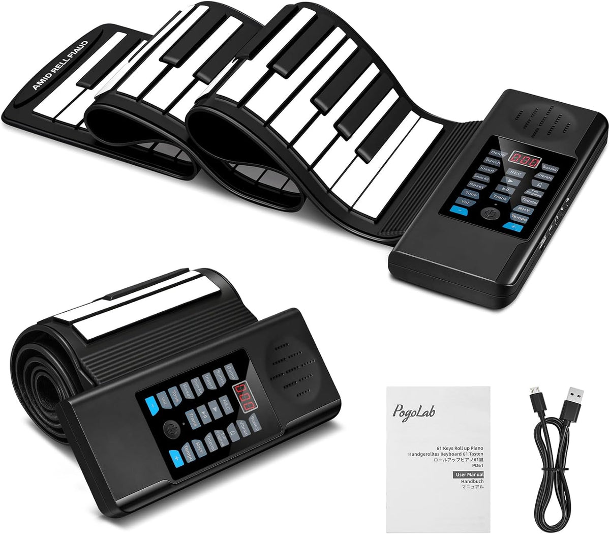 POGOLAB 61 Keys Roll Up Keyboard Piano, Portable Electric Foldable Piano with...