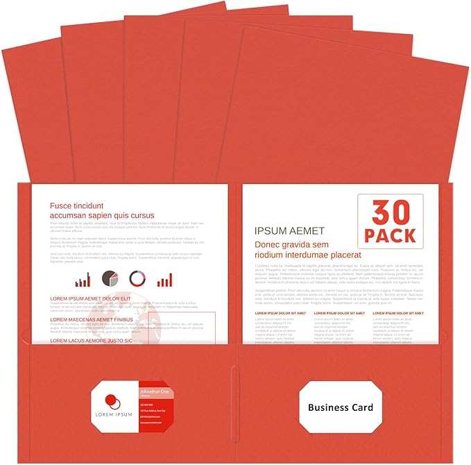 Two Pocket Folders, PANDRI 30 Pack 2 Pocket Folders, Letter Size Paper File by PANDRI
