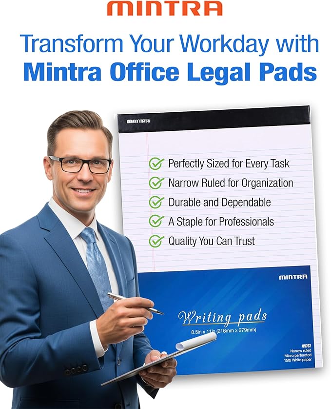 Mintra Office Legal Writing Pads – White Narrow Ruled Paper - Image 3