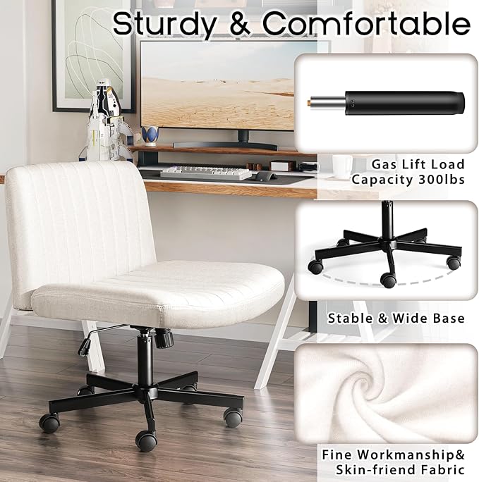 PUKAMI Criss Cross Chair with Wheels, Fabric Padded Armless Cross Legged Office - Image 6