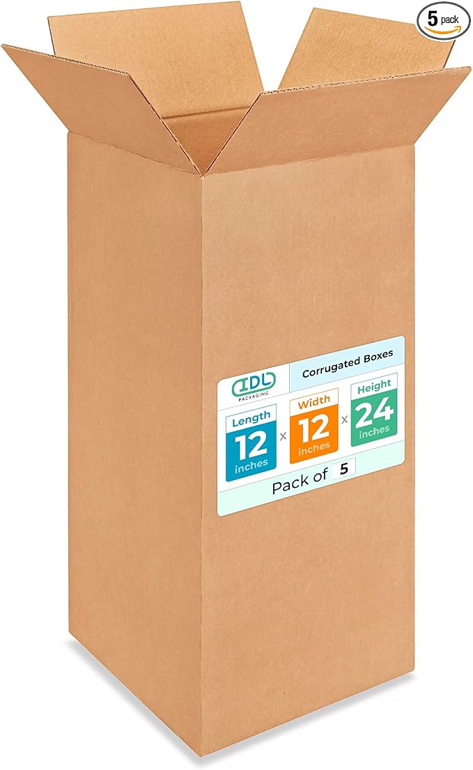 Tall Moving & Shipping Boxes 12 x 12 x 24 inches by IDLPackaging