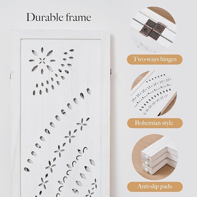 66.9Inch Folding Room Divider, 3 Panels Wood Carved Privacy Screens, Free - Image 8
