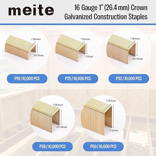 meite 16 Gauge 1-Inch Wide Crown Staples 3/4'' Leg, Galvanized P-Type Heavy - Image 2