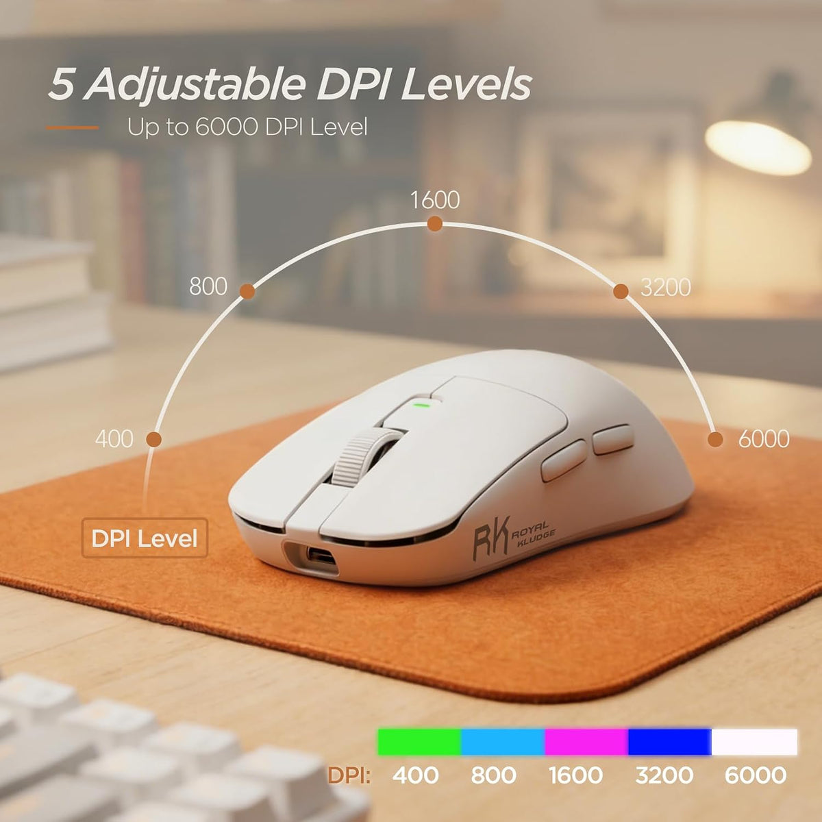 RK ROYAL KLUDGE MO3 Wireless Gaming Mouse, 48g Lightweight PC Mice, White