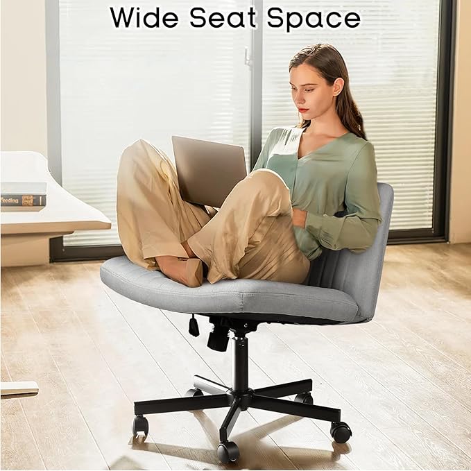 PUKAMI Criss Cross Chair with Wheels, Fabric Padded Armless Cross Legged Office - Image 3