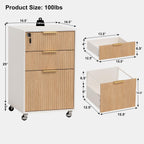 3 drawers fluted mobile file cabinet with lock shown in use