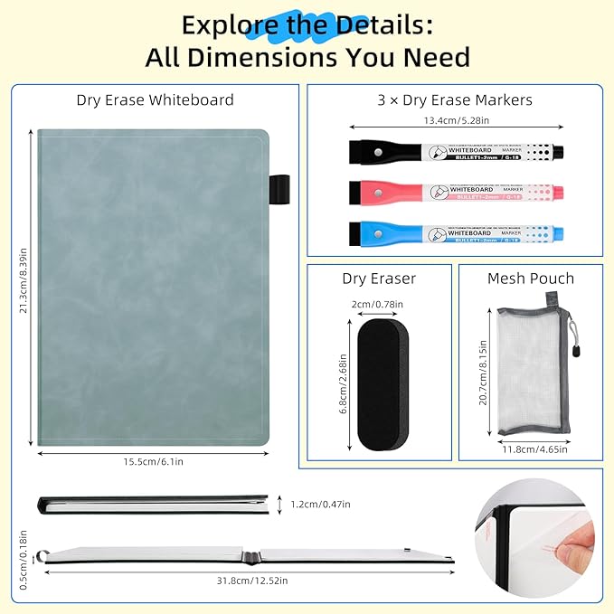 AGM Portable White Board Dry Erase Notebook, 8.4" x 6" Double Sided Folding - Image 2
