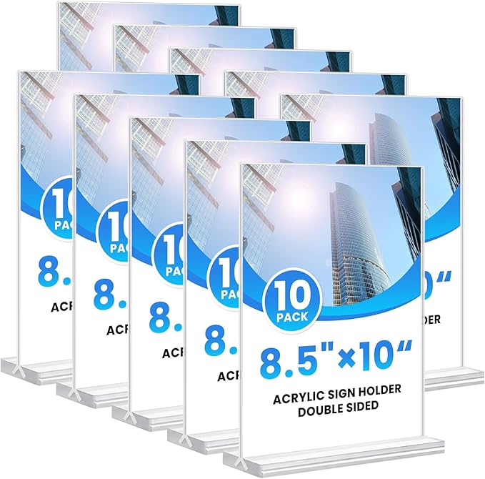 Acrylic Sign Holder 8.5x11, 10 Pack Clear Table Plastic Vertical Clear Double by Unknown