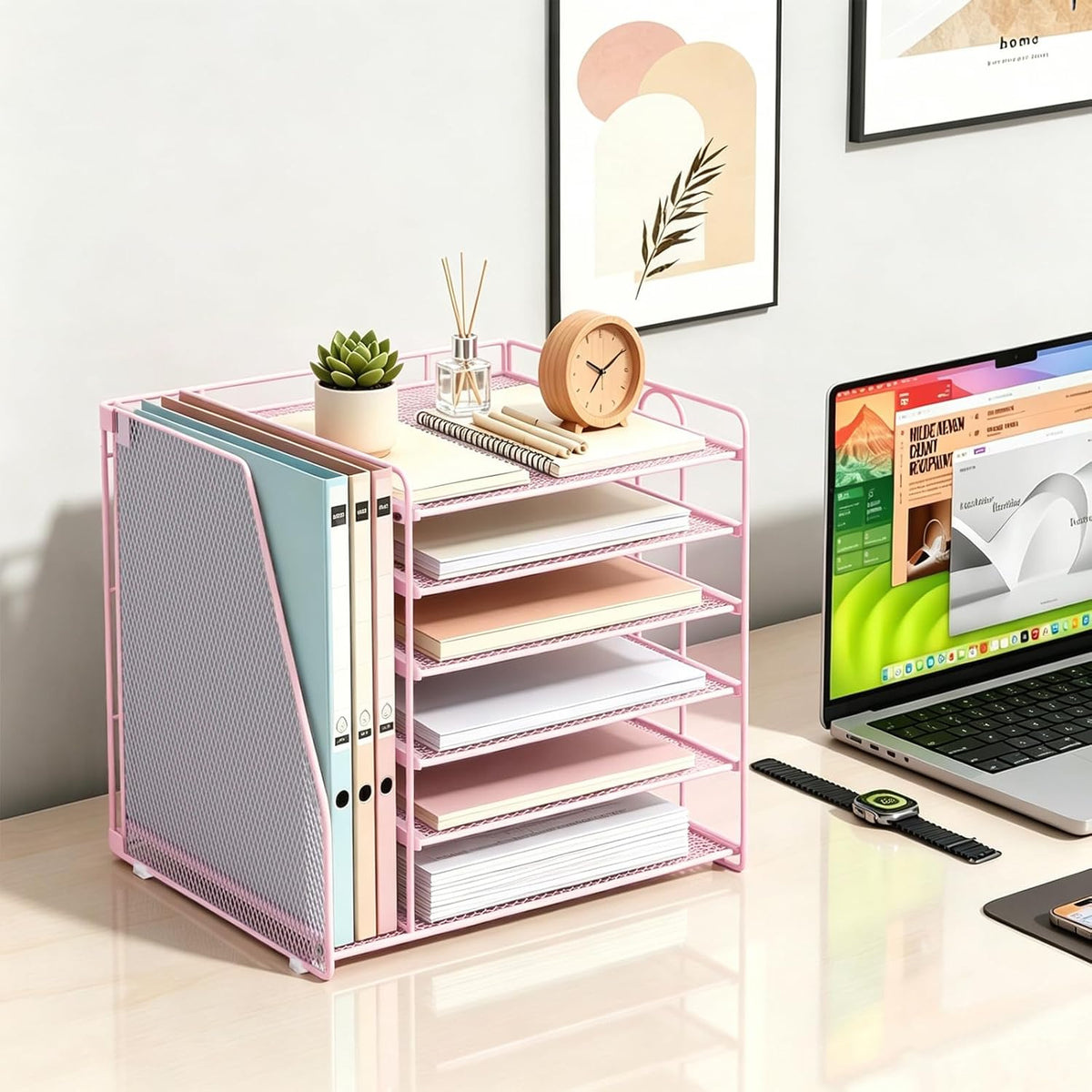 gianotter 6-tier paper organizer with magazine holder shown in use