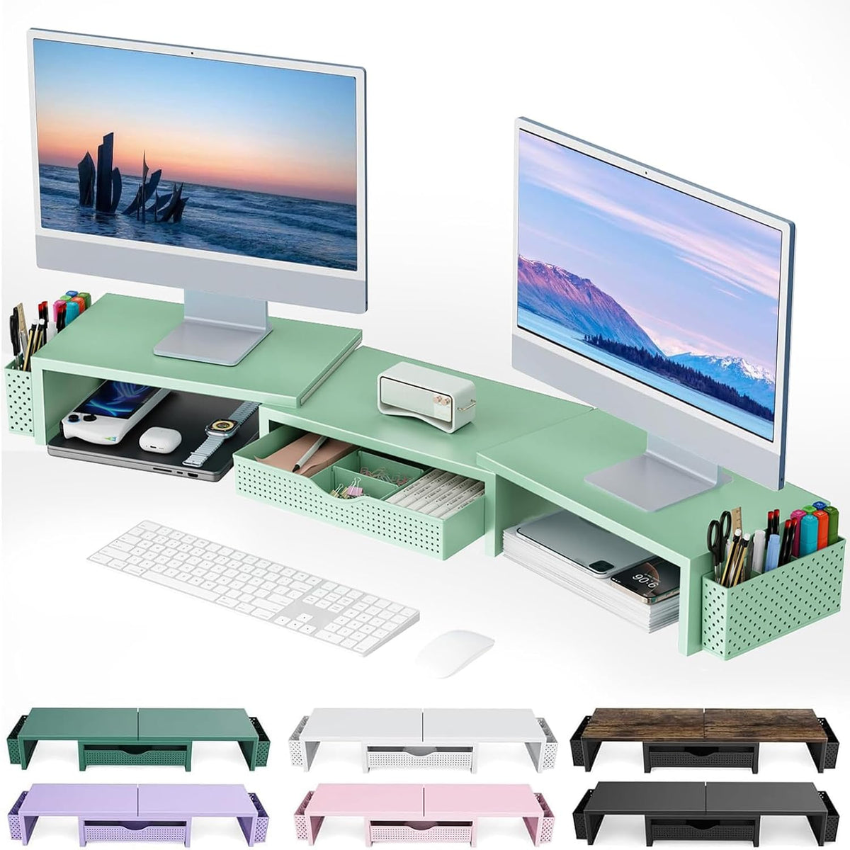 gianotter dual monitor stand riser with drawer and, main product view