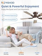 zmishibo 42 inch ceiling fans with lights, remote&app, side view
