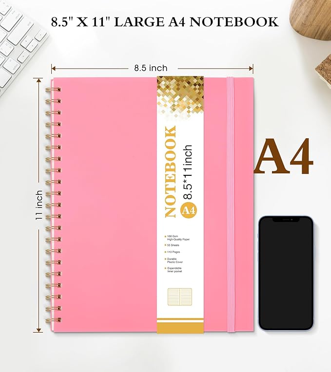 Spiral Notebook Journal 8.5” x 11”, A4 Large Pink Notebooks - Image 2