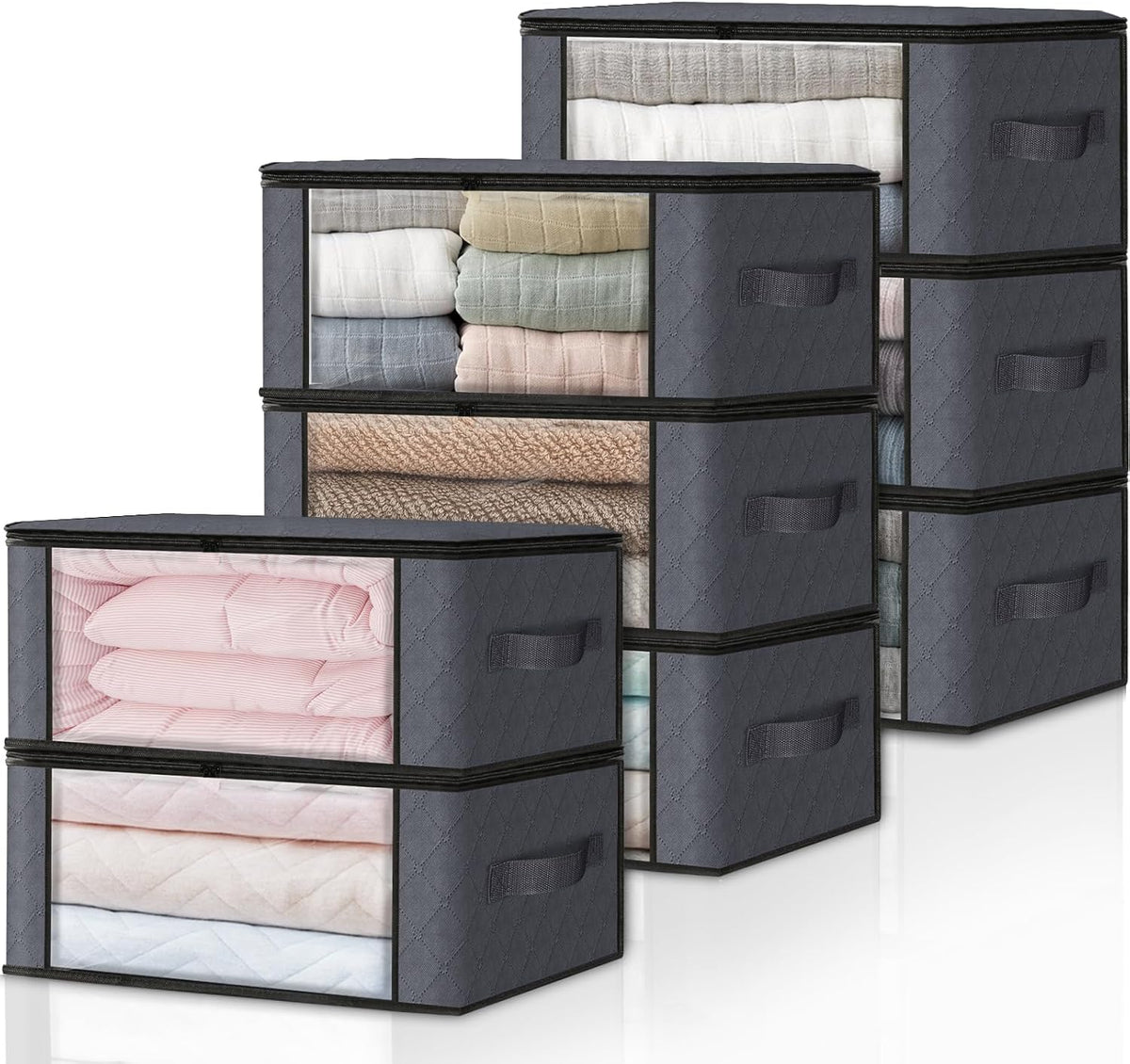 HomeHacks 8-Pack Clothes Organizer Storage Bags, 35L Storage Bins, Gray