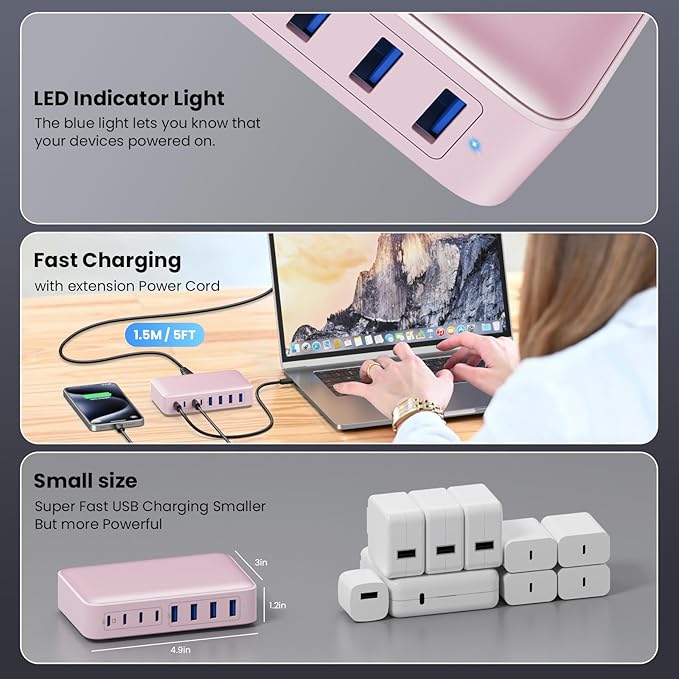 USB C Charger 200W USB C Charger Block, Upgraded GaN III 8-Port Fast Charging - Image 5