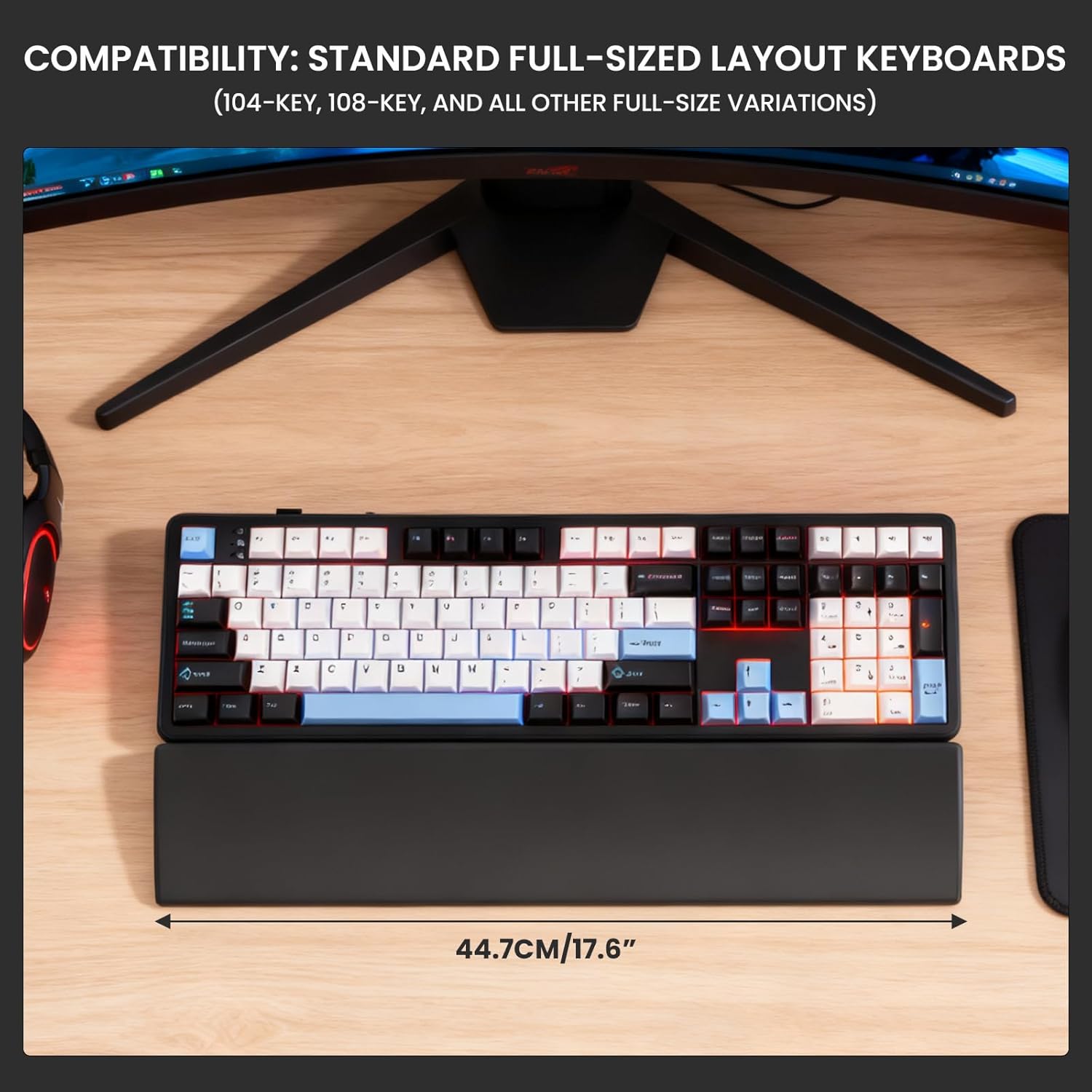Silicone Wrist Rest for Full-Sized Mechanical Keyboards - Honeycomb Anti-Slip Base, 17.6-Inch Palm Support for Ergonomic Typing and Pain Relief (Ivory White, 17.6)