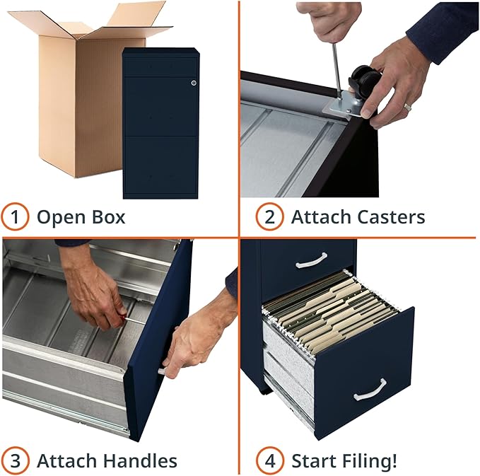 LYS SOHO Box/File/File Mobile Navy File Cabinet, 3 Drawer - Image 9