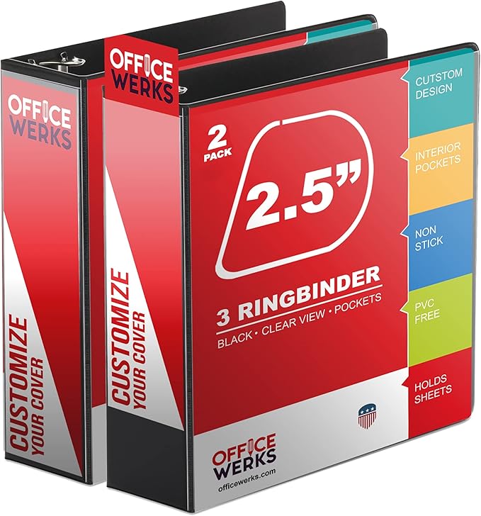 Performore Premium 3 Ring Binder, Professional Angle D Ring 2.5 Inch, by RingBinder