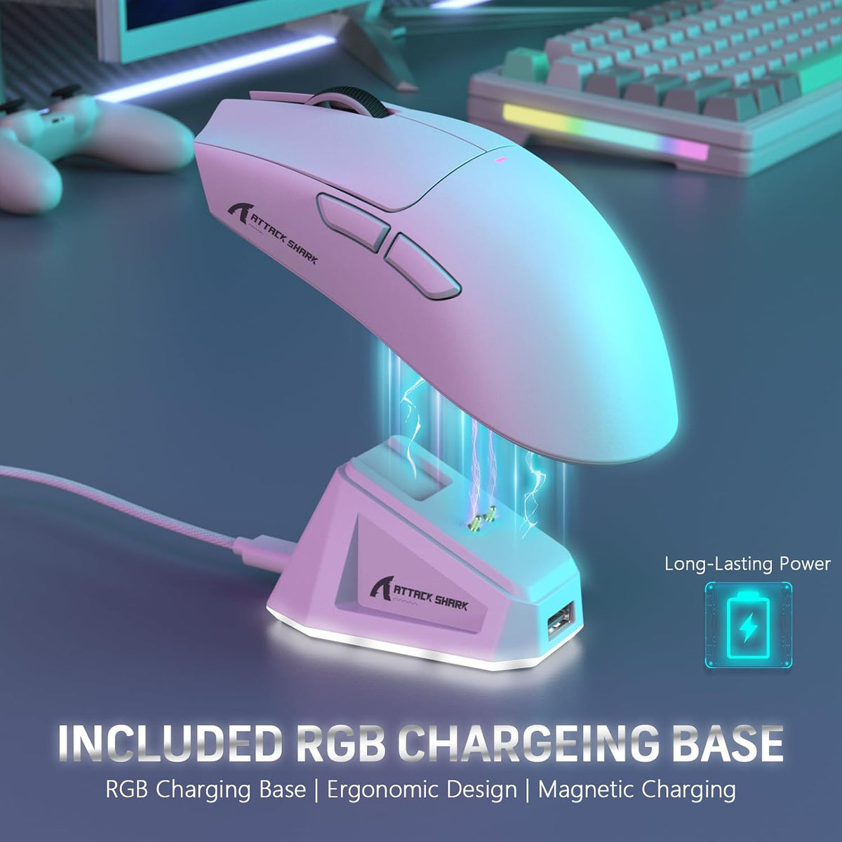 ATTACK SHARK X11 59g Lightweight Wireless Gaming Mouse,RGB Magnetic Charging ...