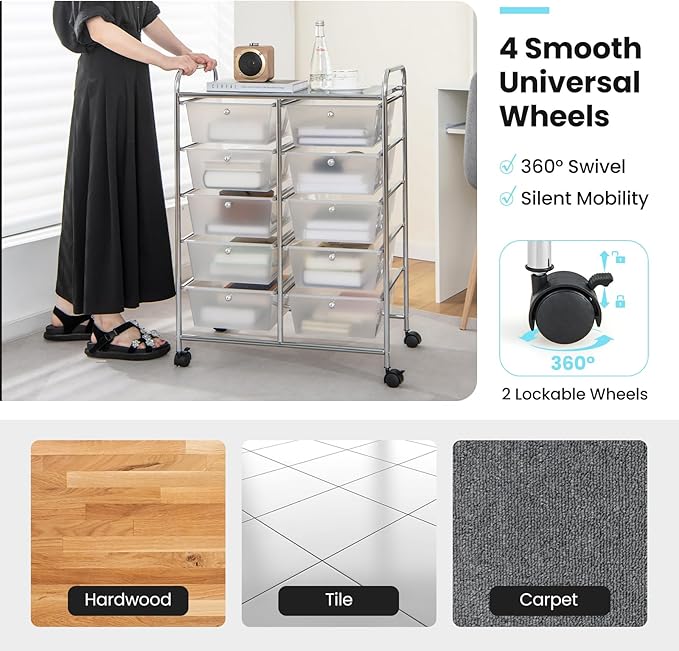 GLACER 10 Drawer Rolling Cart, Storage Cart - Image 6