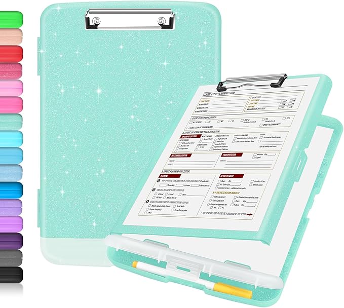 Sooez Glitter Clipboard with Storage, High Capacity Clip Boards 8.5x11 with Pen by Sooez