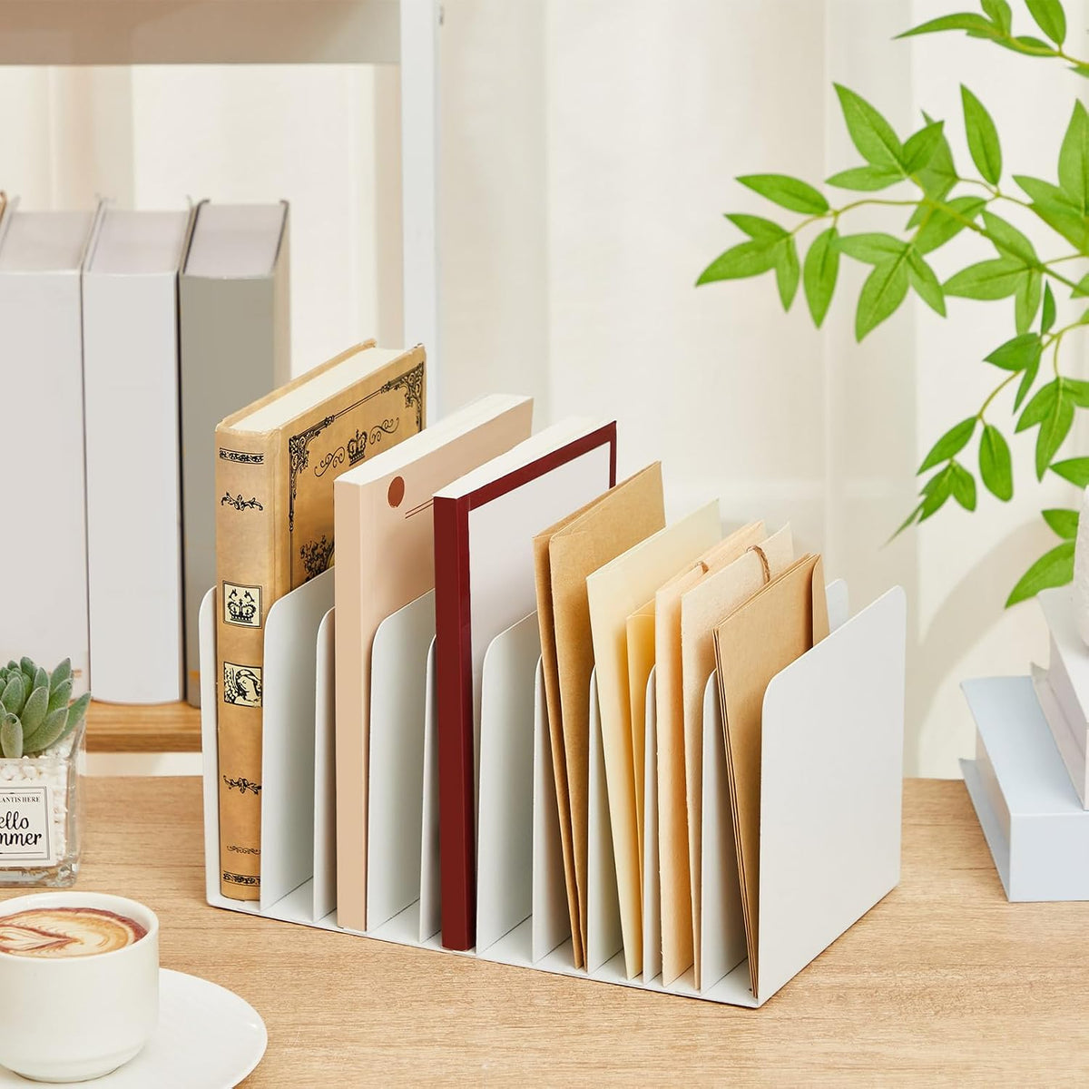 Suzile Metal Desktop File Organizer, 10 Compartment, Vertical File Sorter